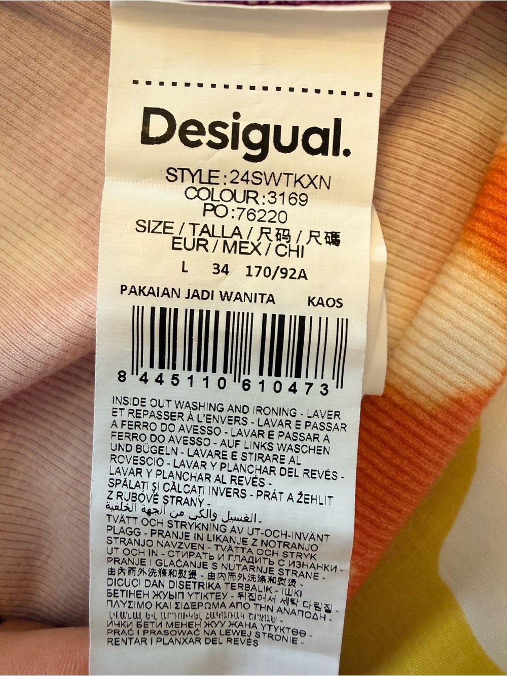 Desigual Ribbed Tie-Dye Fitted Tee | Size L | Purple Orange Pink | Portugal Made - Picture 4 of 8